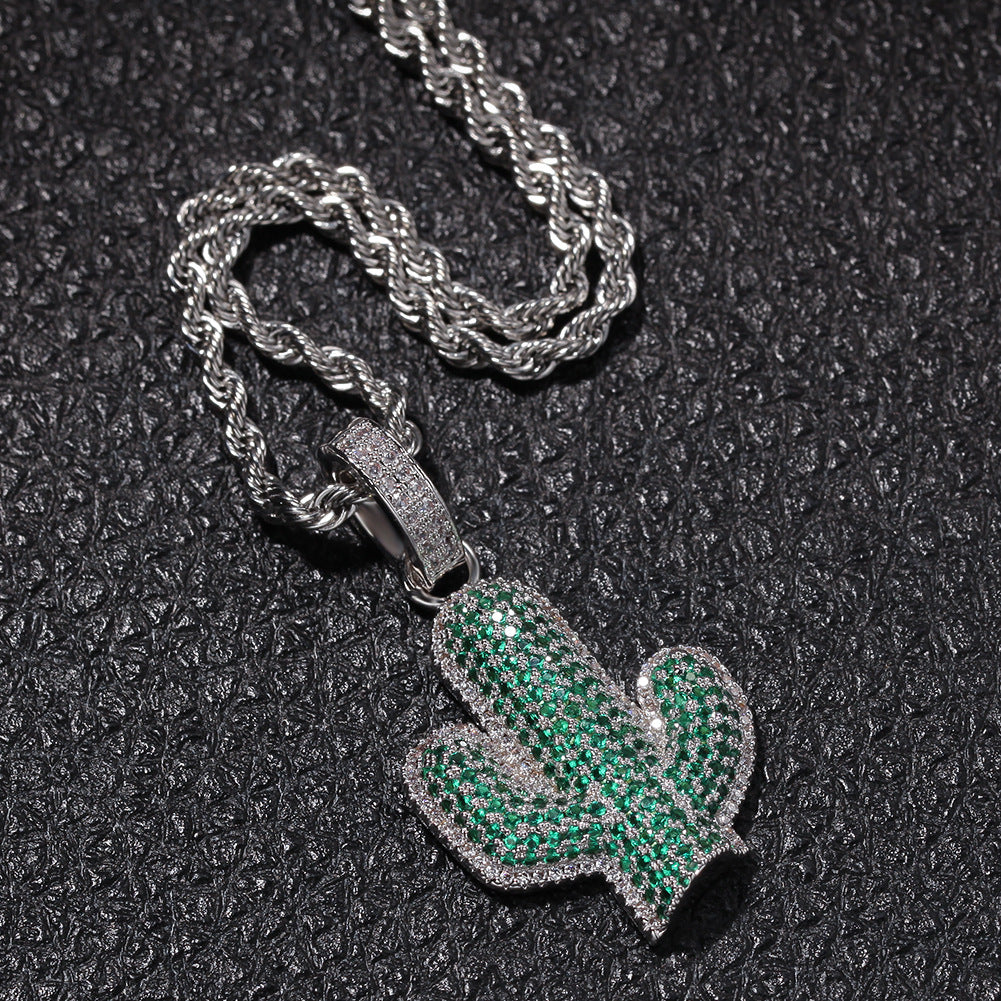 Hip-hop solid cactus zircon-encrusted pendant