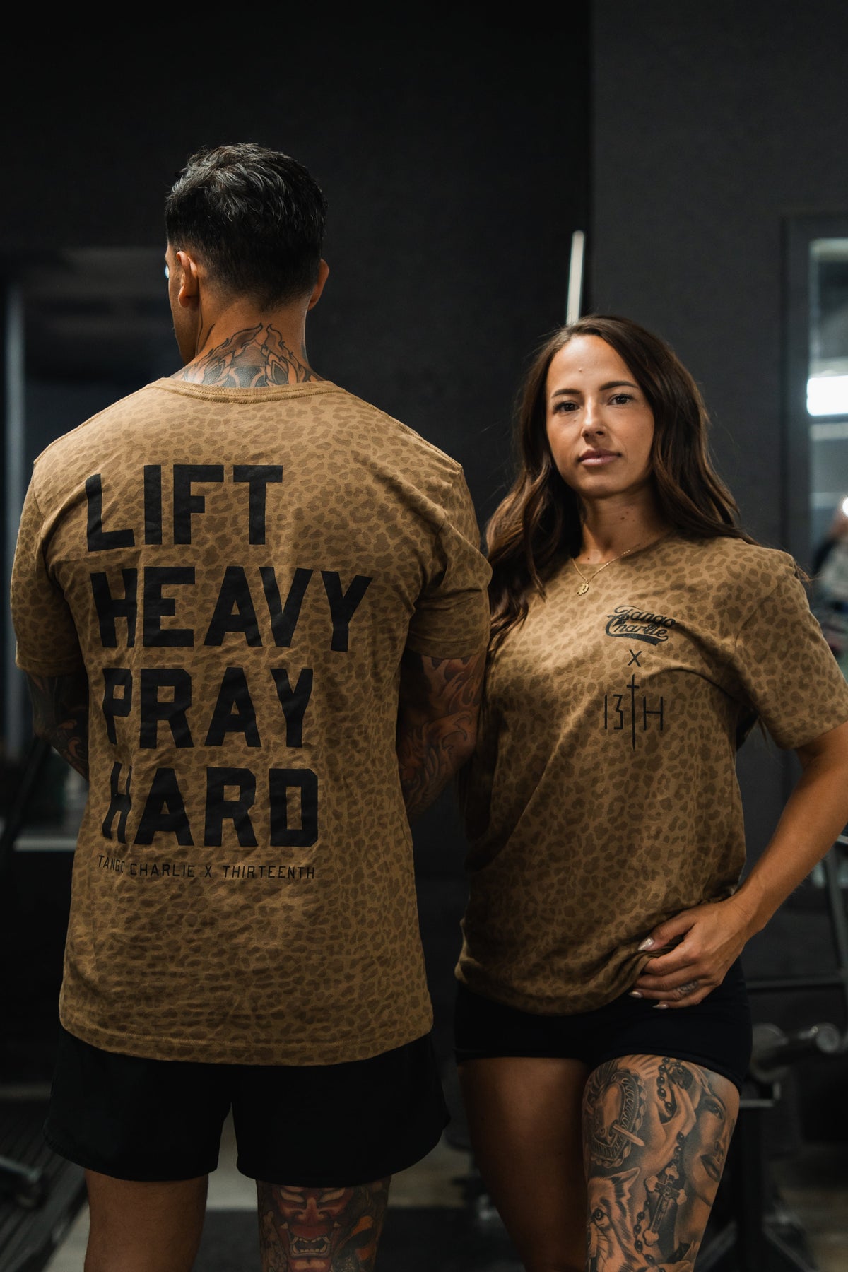 Lift Heavy. Pray Hard. Chestnut Leopard - Tee