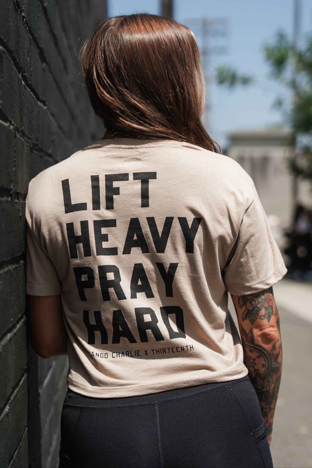 Lift Heavy. Pray Hard. - Sand Women's Crop Tee