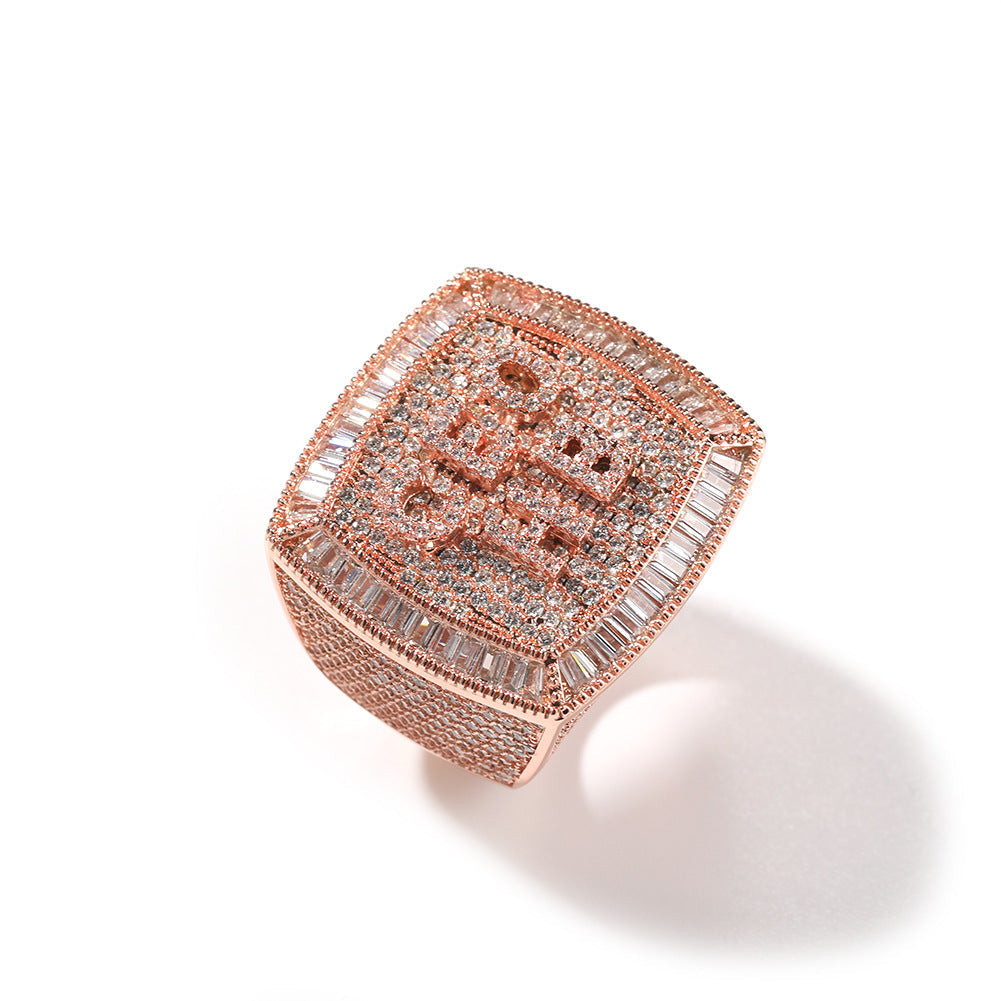 Hip-hop diamond-encrusted zircon DIY letter square ring