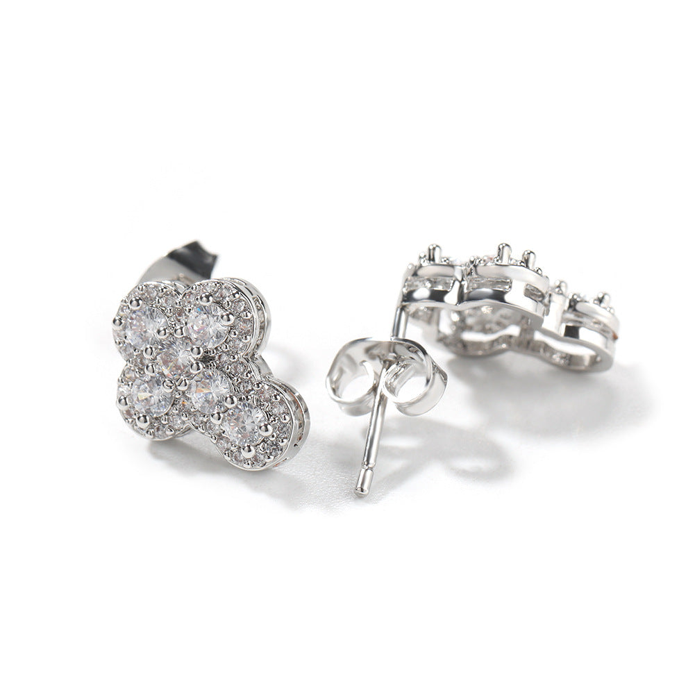 Hip-hop fashion diamond-encrusted cross stud earrings