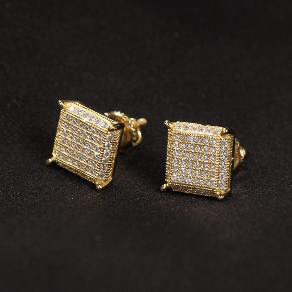 Hip Hop diamond-encrusted 925 silver stud earrings