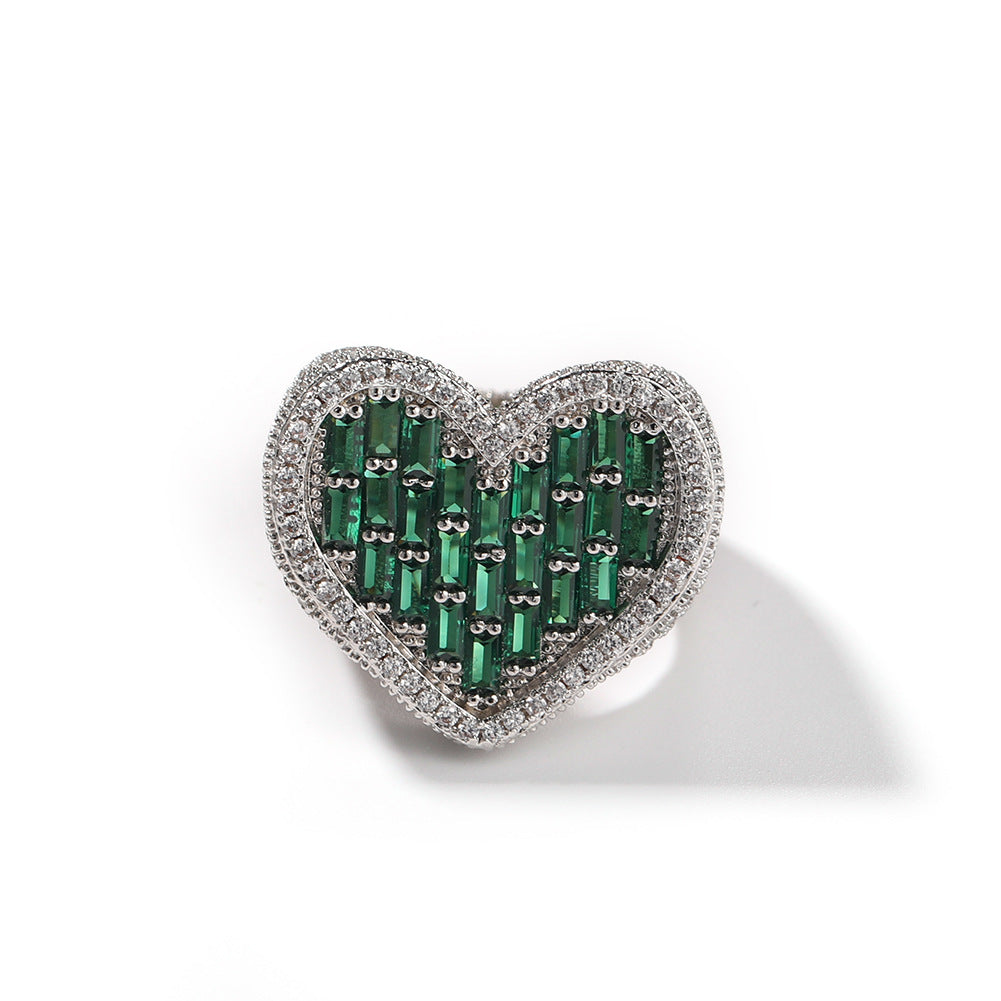 Hip-hop T-square heart-shaped zircon ring