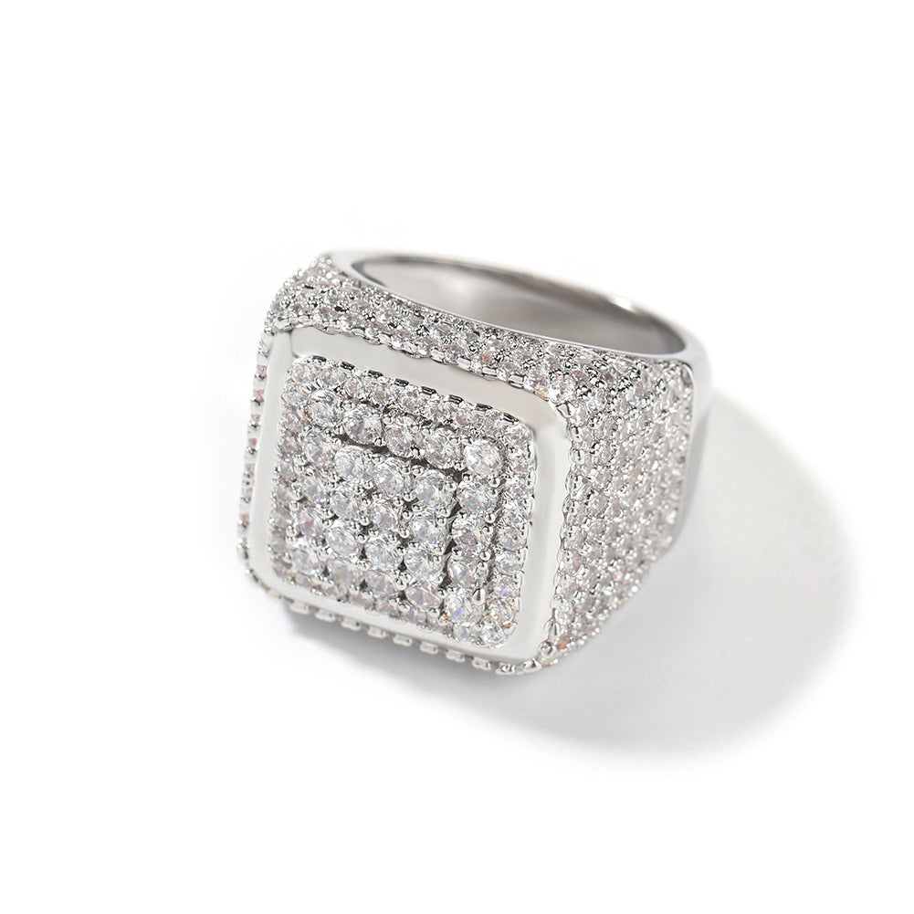 Hip-hop large square ring with zircon