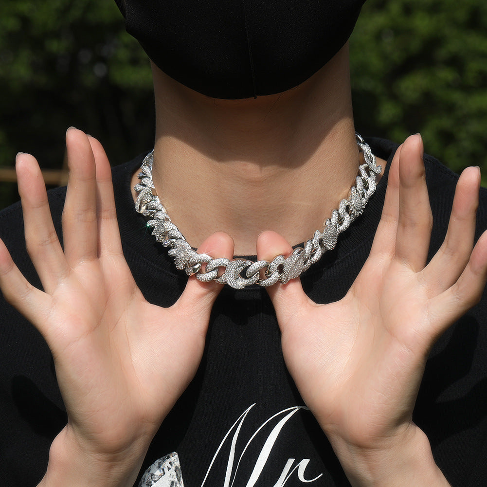 Hip-hop zircon-encrusted sun, star and eye necklace