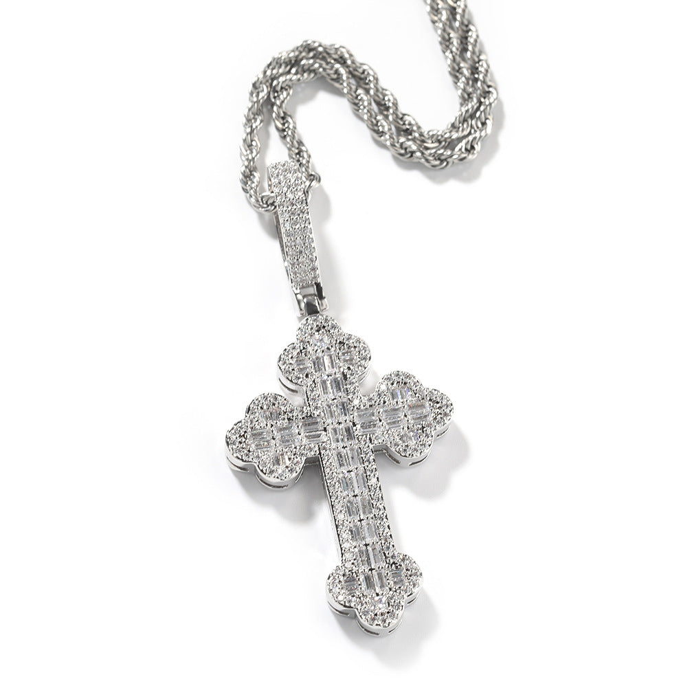 Hip-hop large diamond-encrusted cloud cross pendant