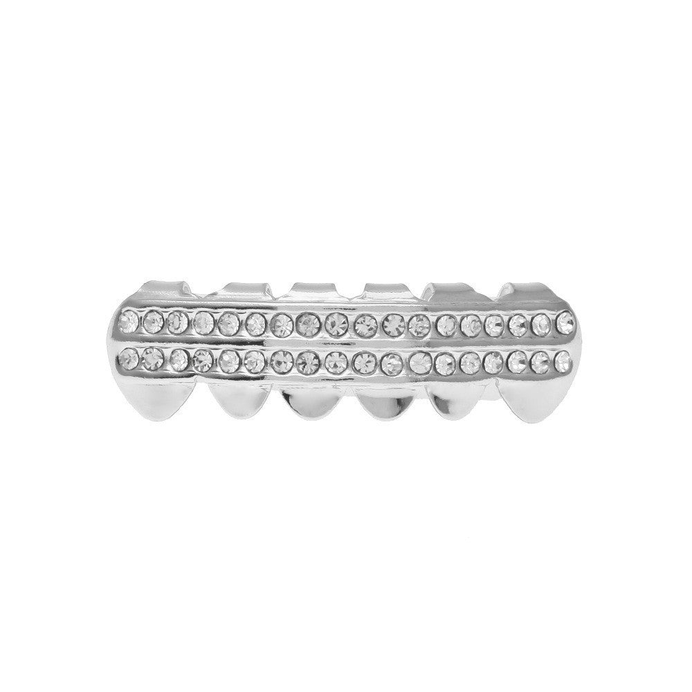 Hip-hop diamond-encrusted and gold-plated teeth grillz