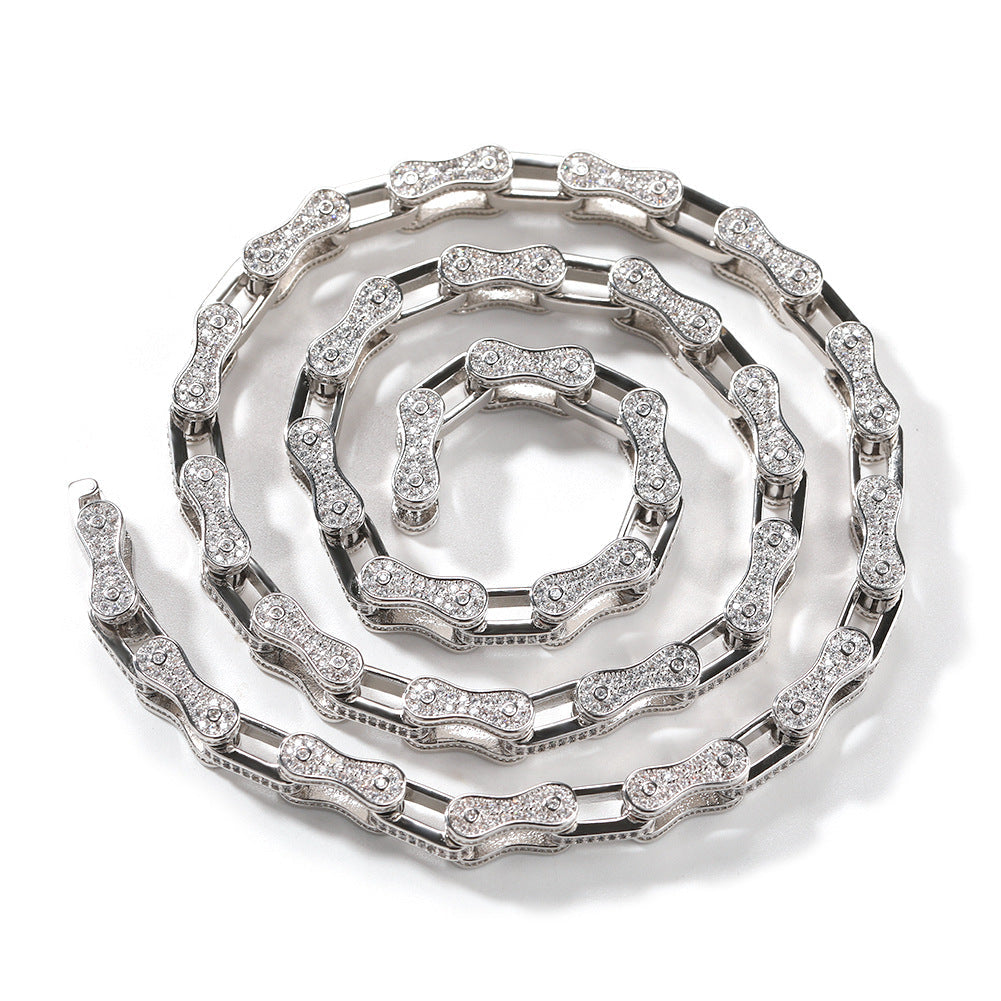 Hip Hop Rhinestone 5mm Bicycle Chain Necklace